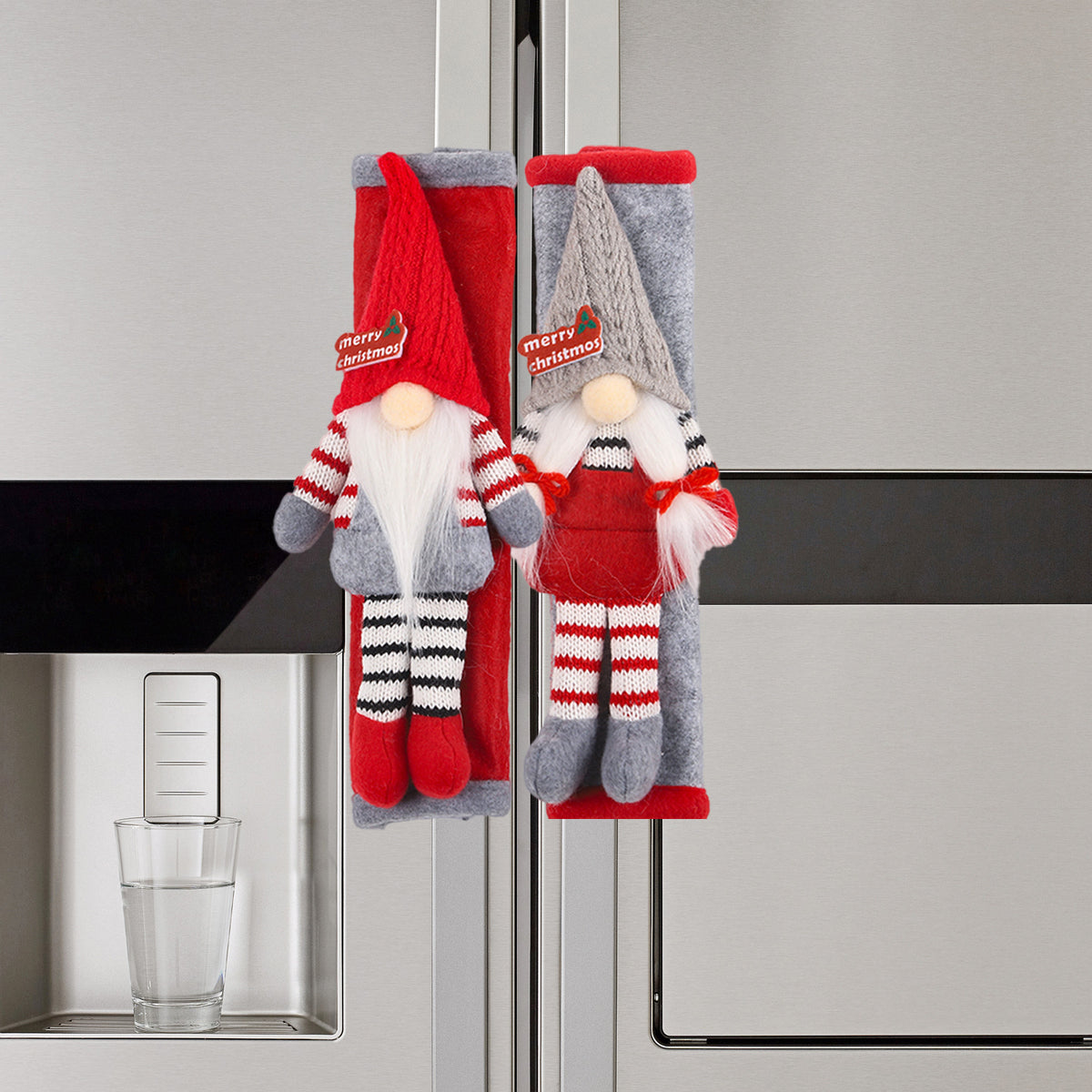 Christmas Refrigerator Door Handle Decoration Suit 2PCs Red & Gray
