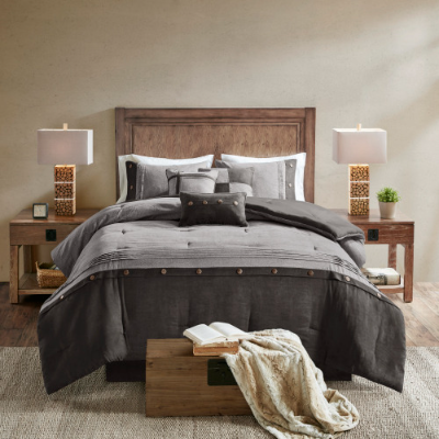 7 Piece Faux Suede Comforter Set - Cozy Lodge Style Bedding
