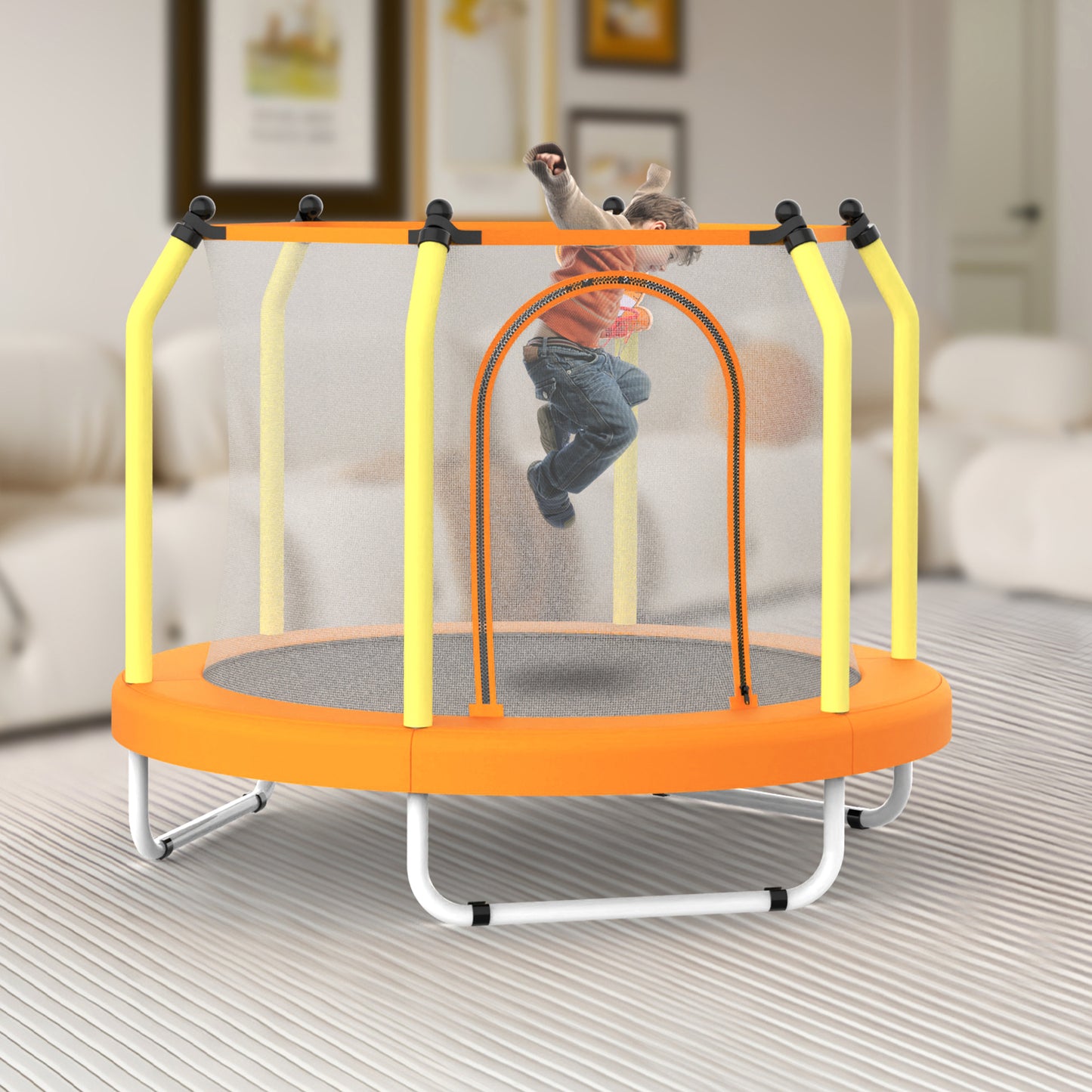 55-Inch Kids Trampoline for Indoor & Outdoor Play with Hoop - Yellow