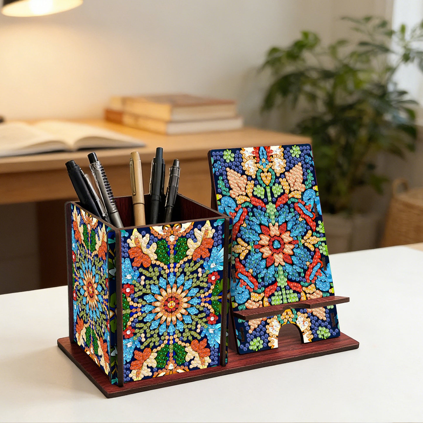 Diamond Painting Pen Holder Stand - Mandala Pattern Office Desk Organizer