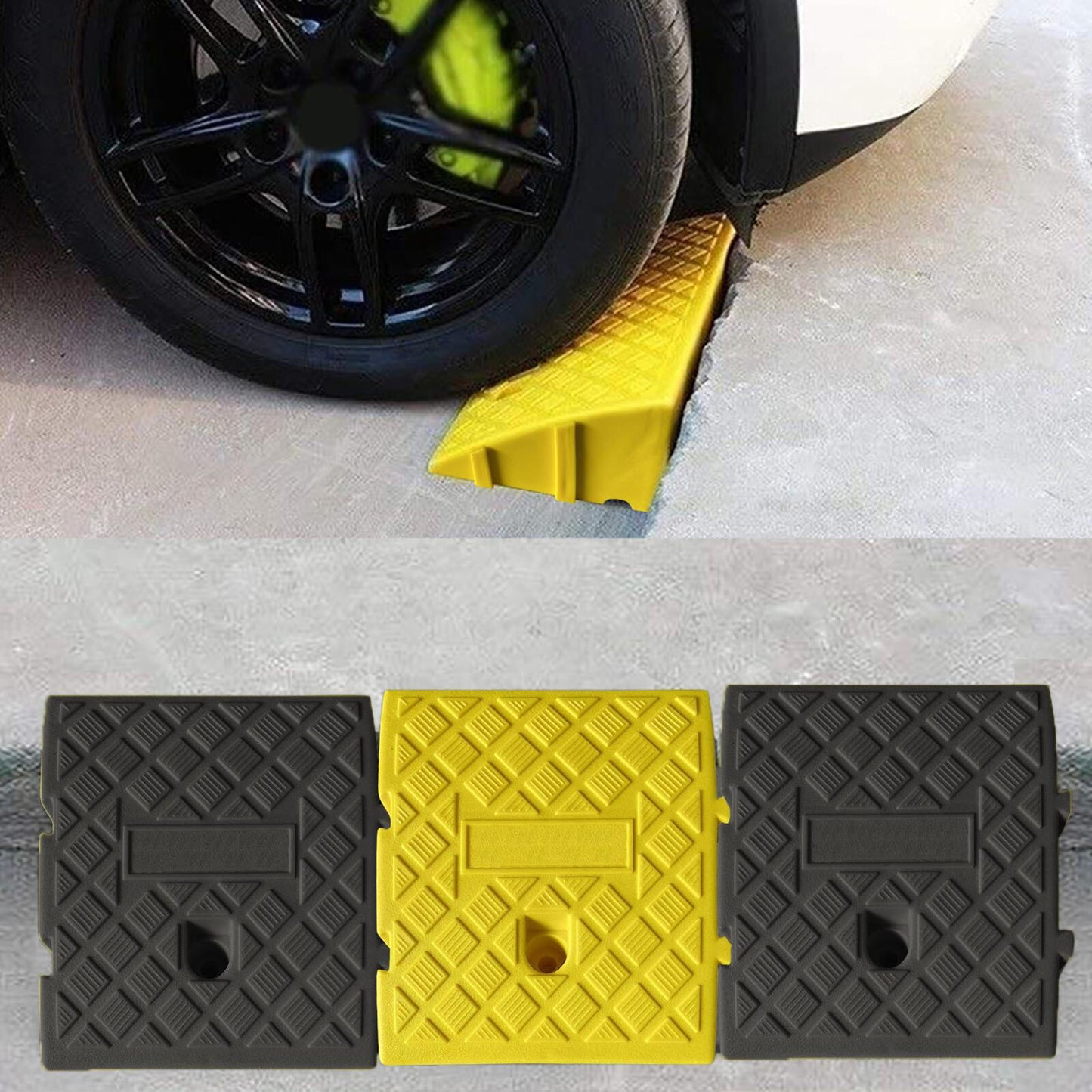 Yellow Curb Ramp Pair for Driveway and Vehicle Access - Heavy Duty PVC