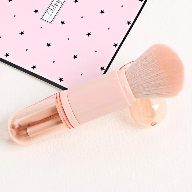 4-in-1 Portable Makeup Brush Set - Travel-Friendly Synthetic Face Brushes