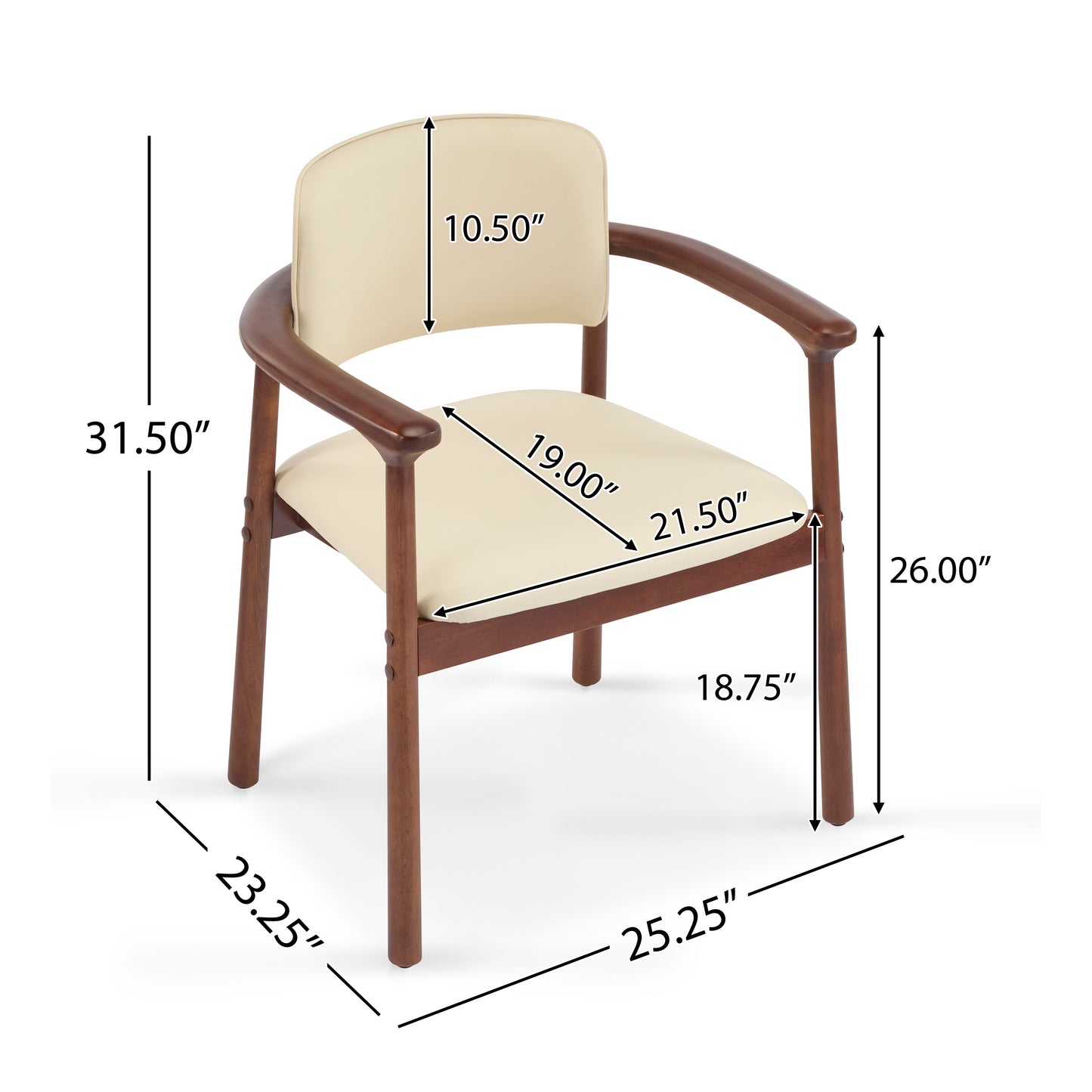 Sturdy Dining Room Chairs - Set of 2, Rubber Wood & PU Foam, Beige