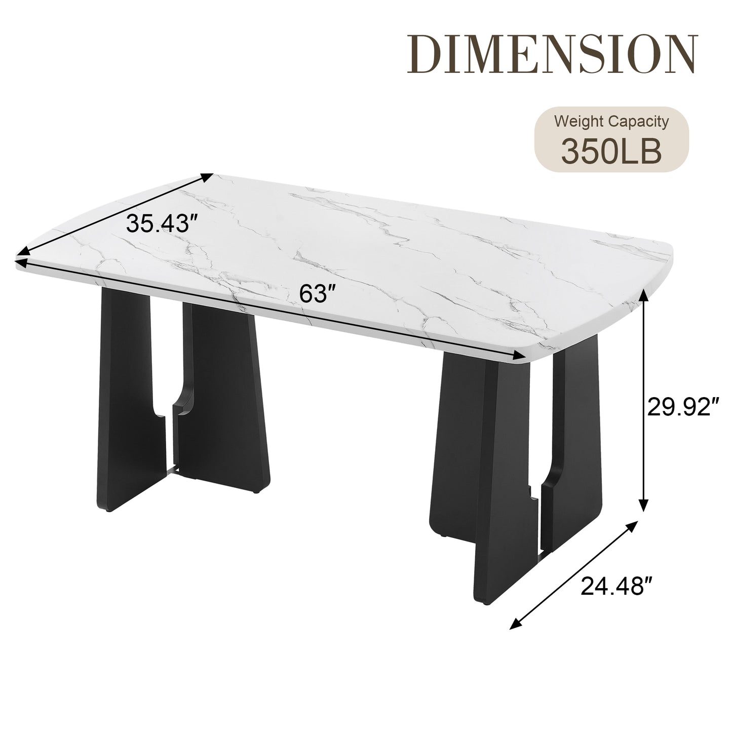 63 Modern Faux Marble Dining Table - Black White Top With Sturdy