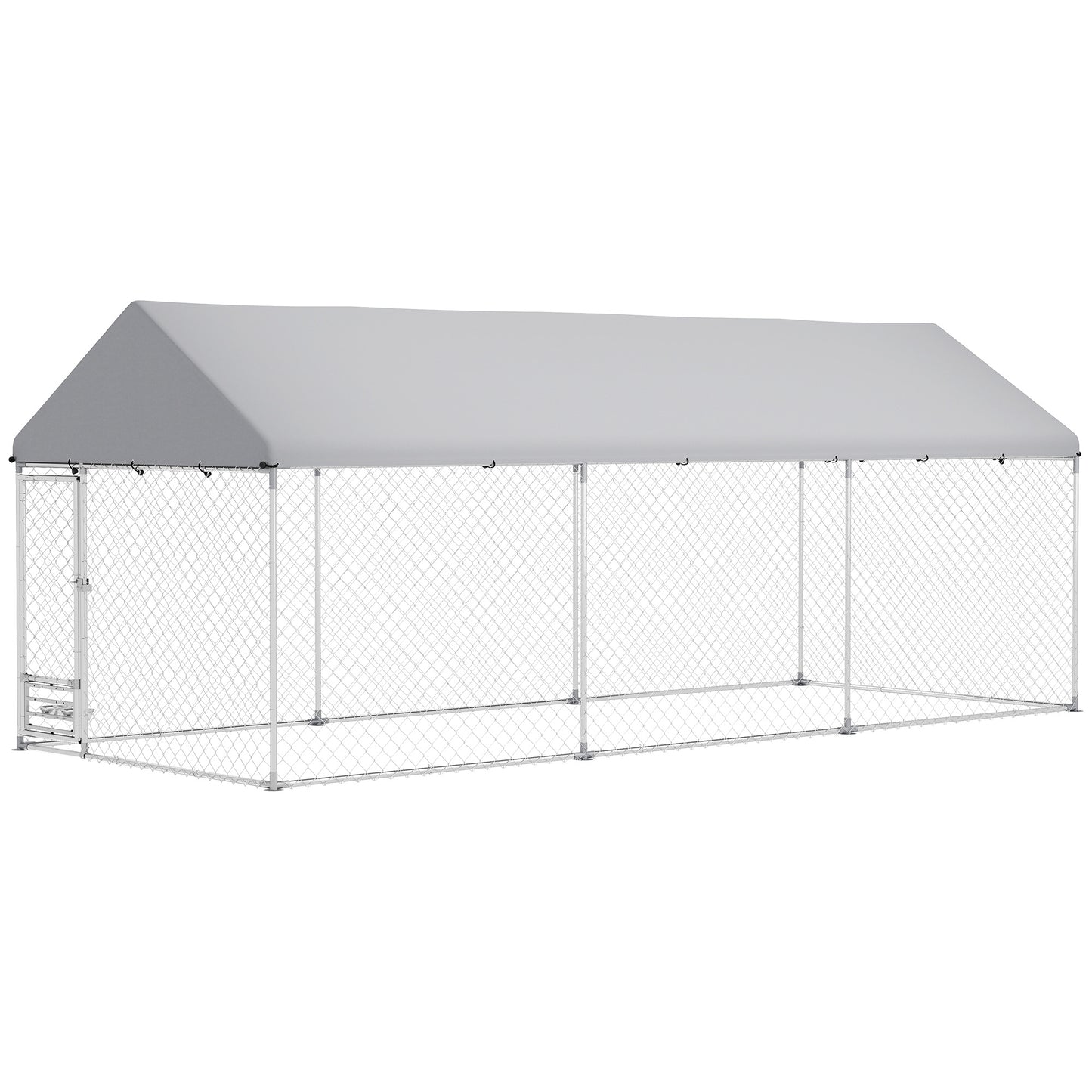 Outdoor Dog Kennel with Rotatable Bowl Rack Waterproof UV Cover 19.7x7.5x7.5 ft
