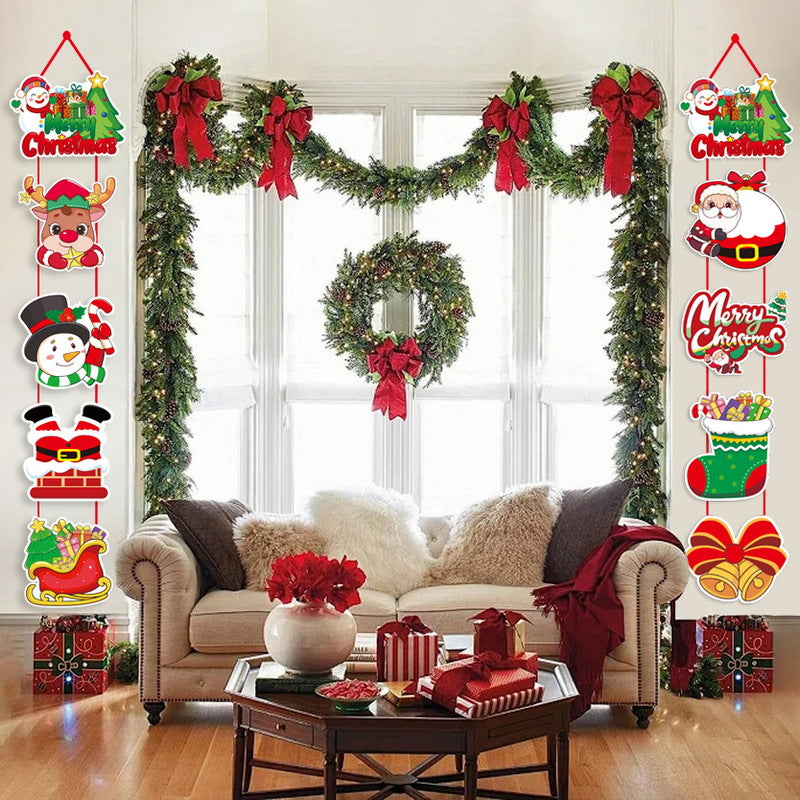 Christmas Scene Door Curtain Decor Cartoon Holiday Festive Hanging Ornament
