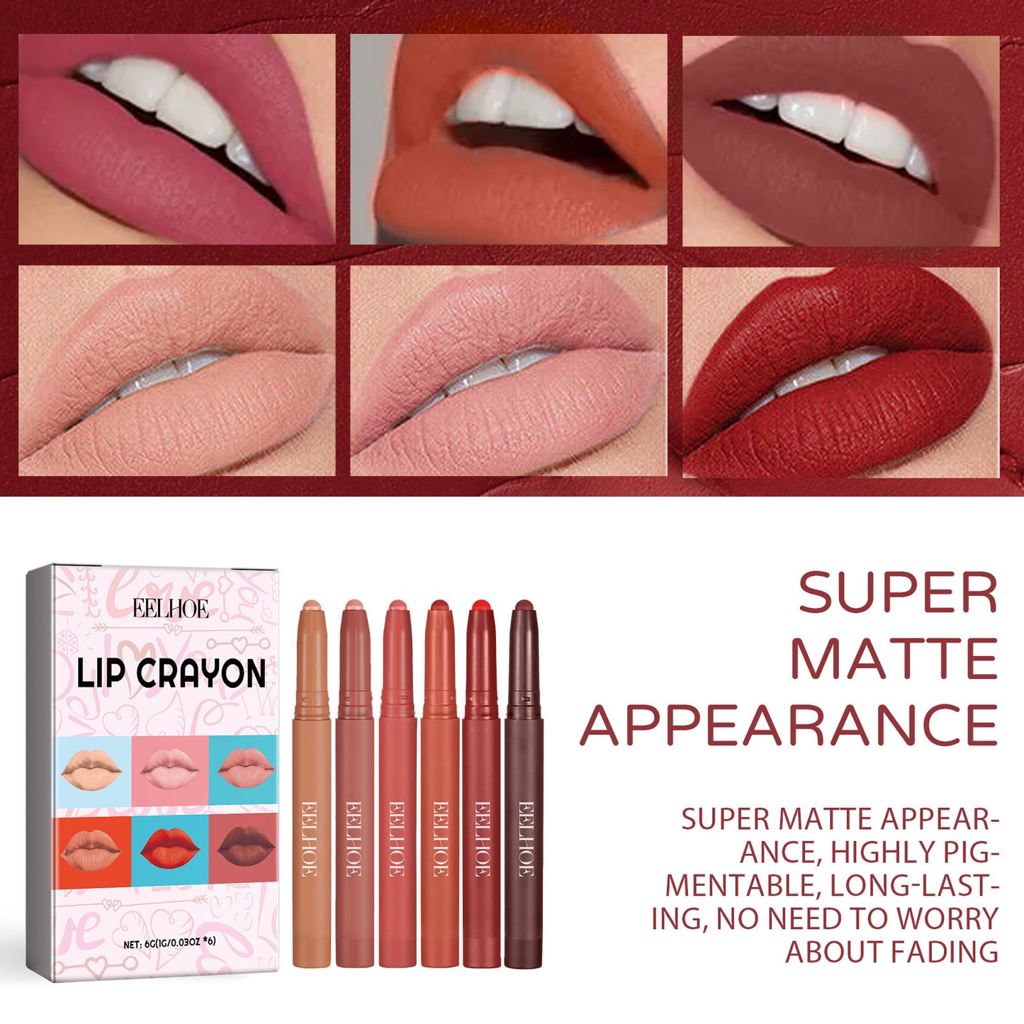Matte Lip Liner Set - 6 Colors for Natural Lip Outline