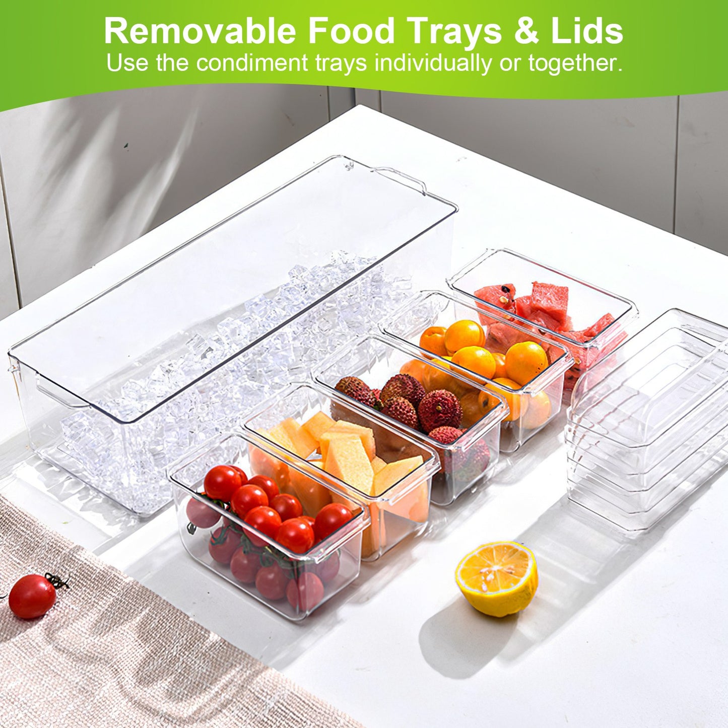 Ice Chilled Condiment Caddy with 5 Removable Food Trays & Tongs