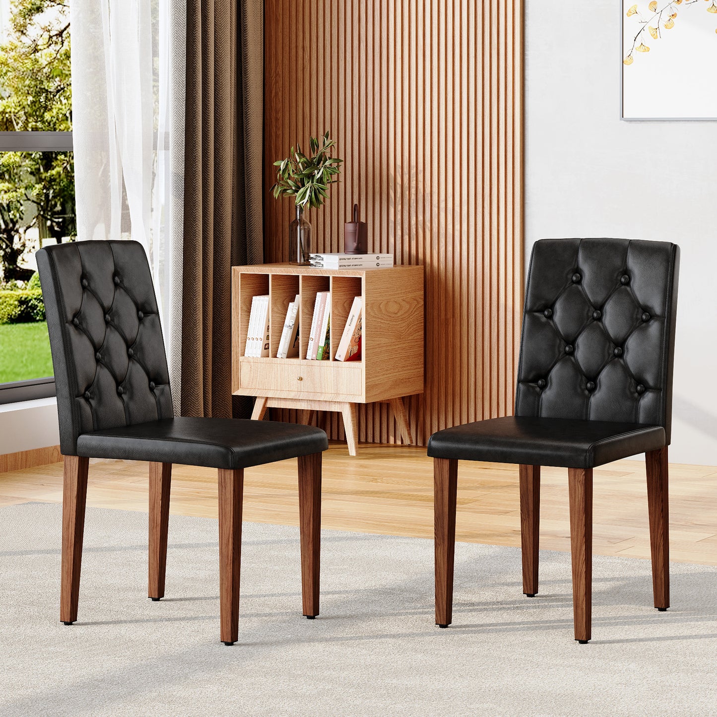 2-piece Set Of Black PU Dining Chairs Ergonomically Designed With A
