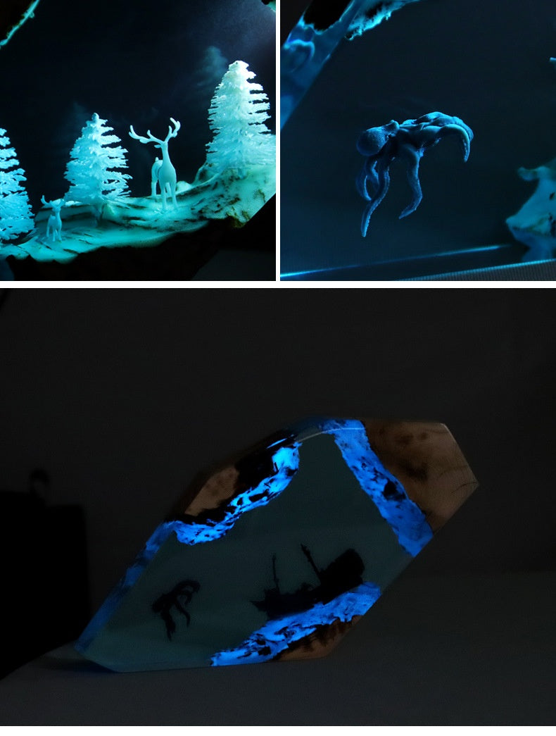 Wooden Shipwreck Octopus Night Light - Desktop Art Decoration Gift