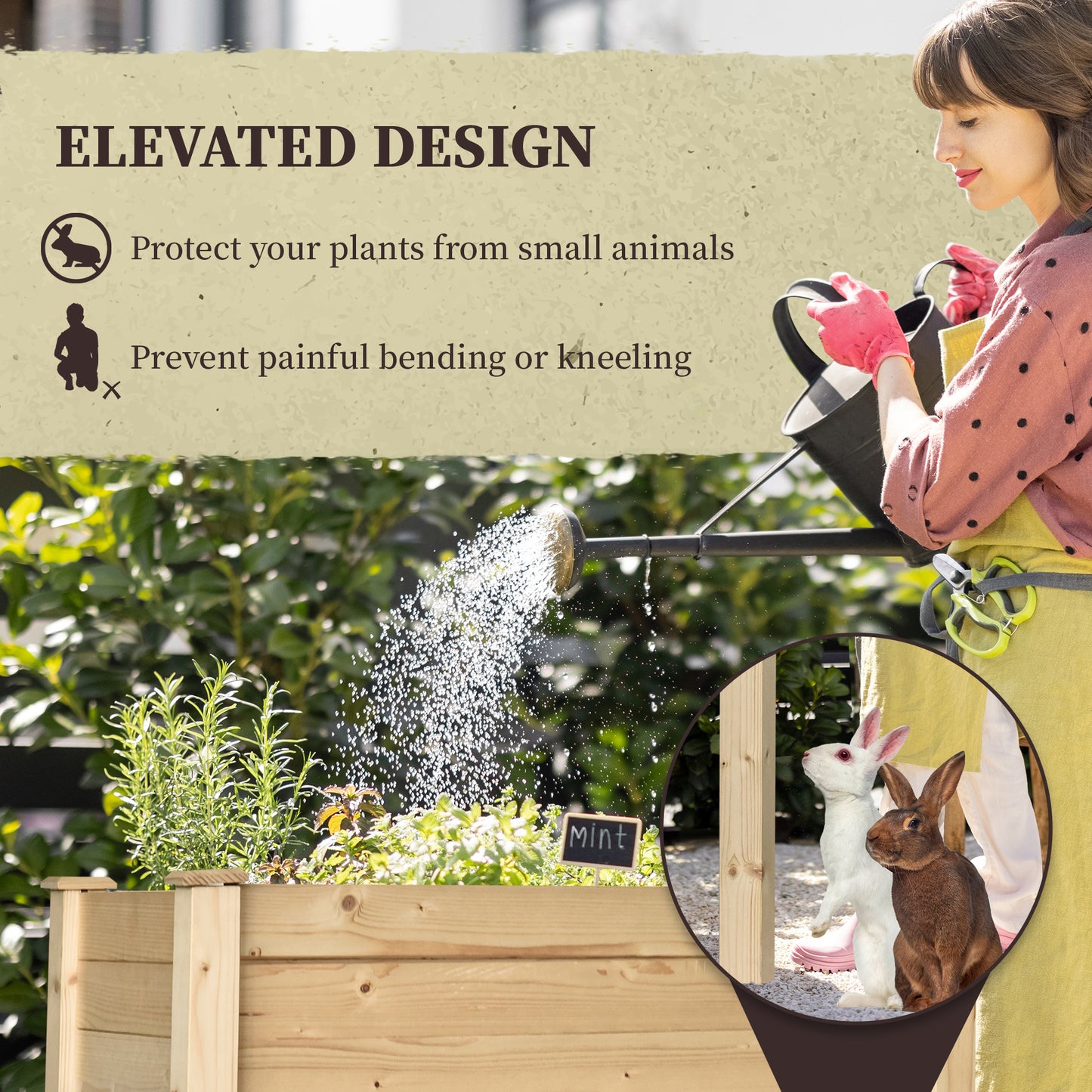 Raised Wooden Garden Bed with Legs for Vegetables Herbs Flowers - Natural Finish, 830x80x440 mm