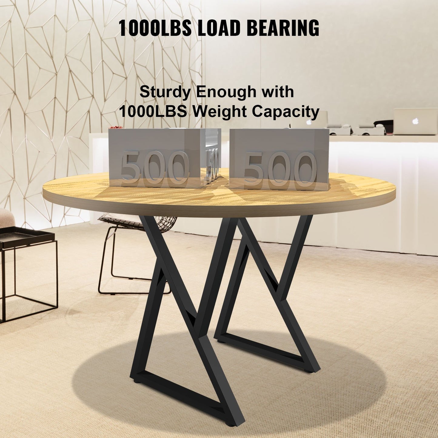 Heavy Duty Metal Table Legs Set of 2 - 28x18 Inch Black Z-Shaped Desk Supports with Rubber Floor Protectors