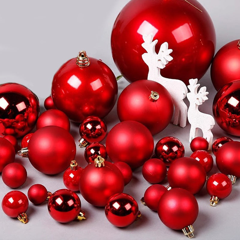 Christmas Decoration Red Ball Set - Electroplated Plastic Ornaments for Tree Atmosphere