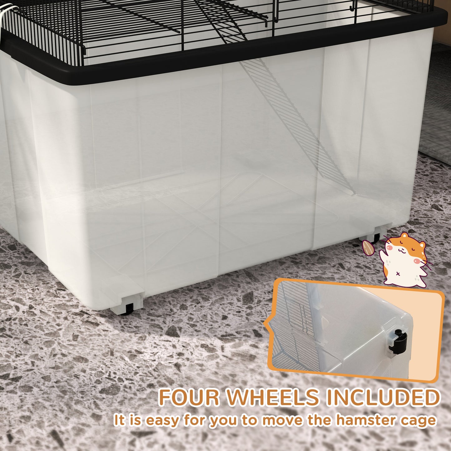 22-Inch Small Animal Hamster Cage with Deep Base, Ramp & Wheels, Black