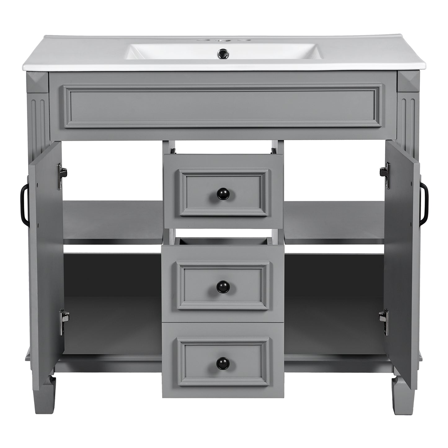 36-Inch Modern Bathroom Vanity with Top Sink - Grey