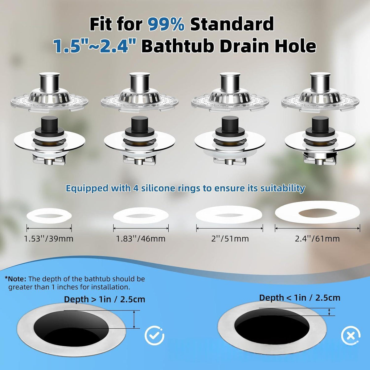 Push-Type Sink Drain Stopper - Stainless Steel, Transparent & Black Variants