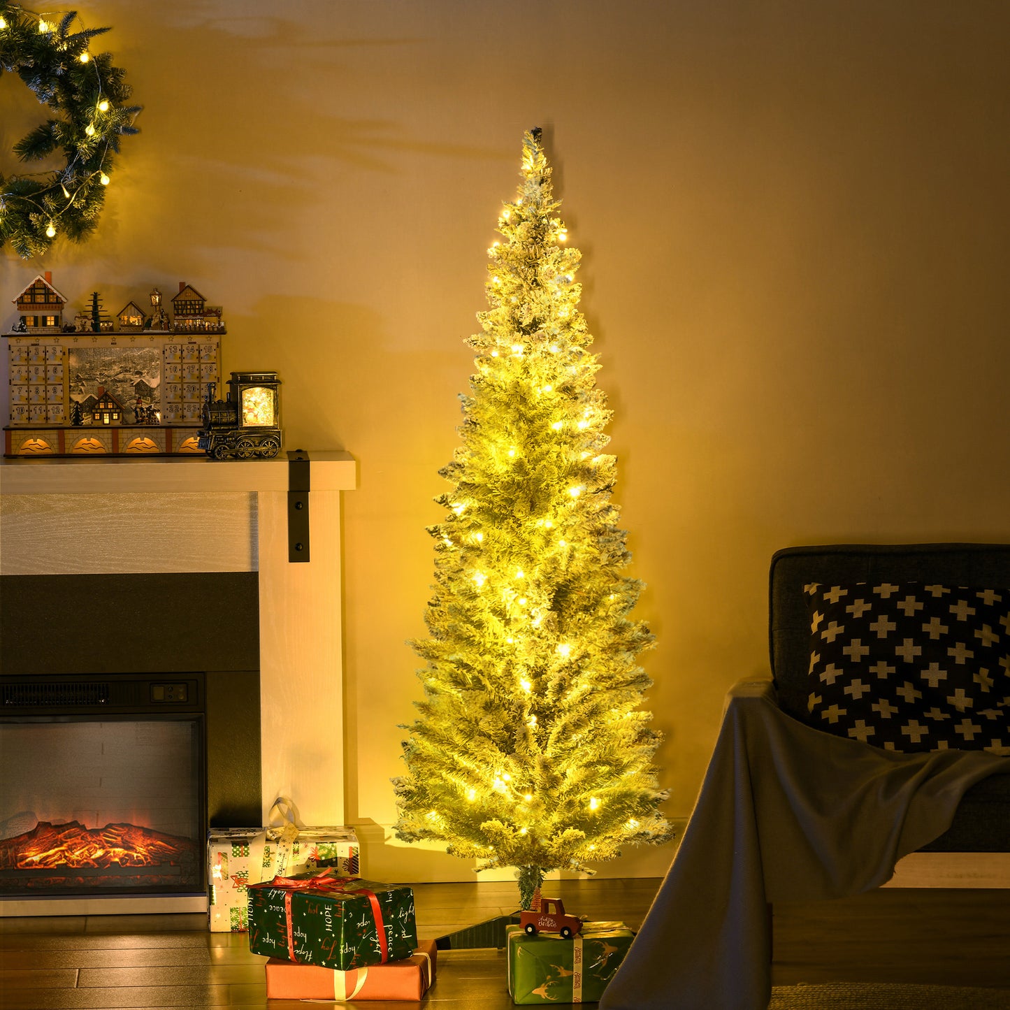 5ft Slim Artificial Christmas Tree with Warm White LED Lights - Green