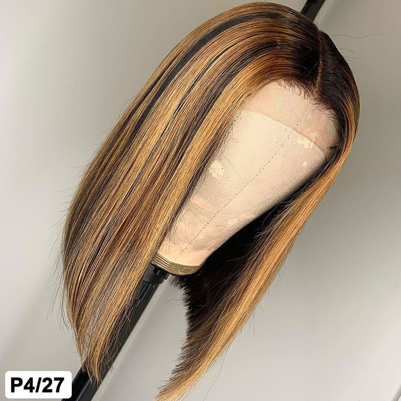Real Human Hair T Shaped Bob Wig - Colorful Piano Style, 10-16 Inches
