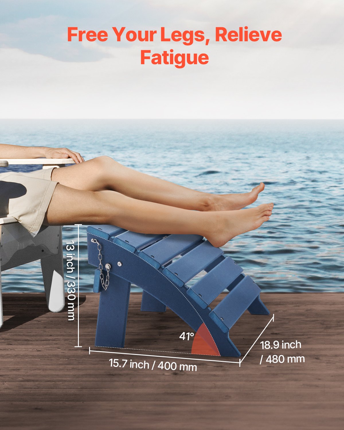 Folding Adirondack Ottoman Footrest for Outdoor Patio Blue - Durable HDPE