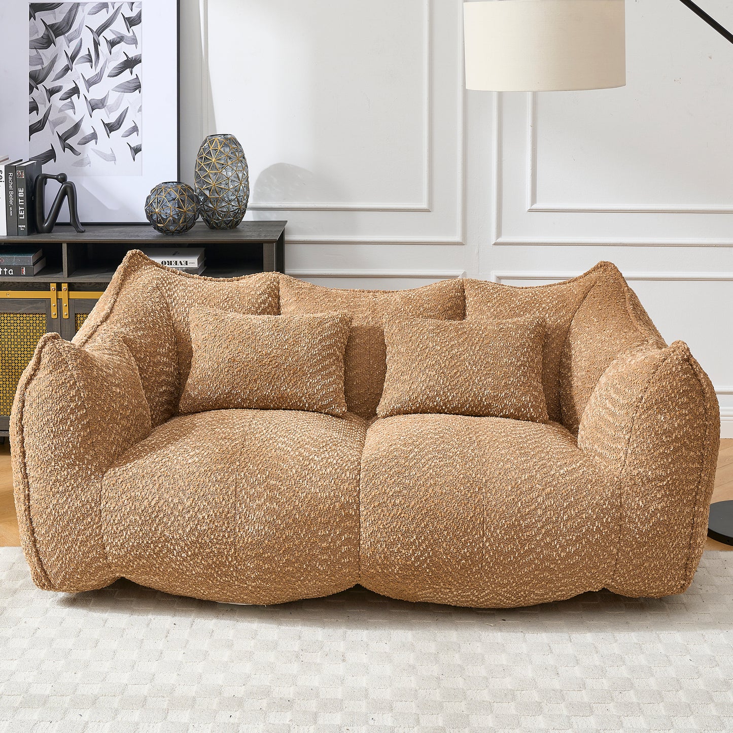 Comfortable Beanbag Chair for Two - Coffee Chenille Sofa
