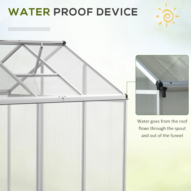 Walk-In Polycarbonate Greenhouse with Roof Vent & Rain Gutter - Silver, 8x6 ft