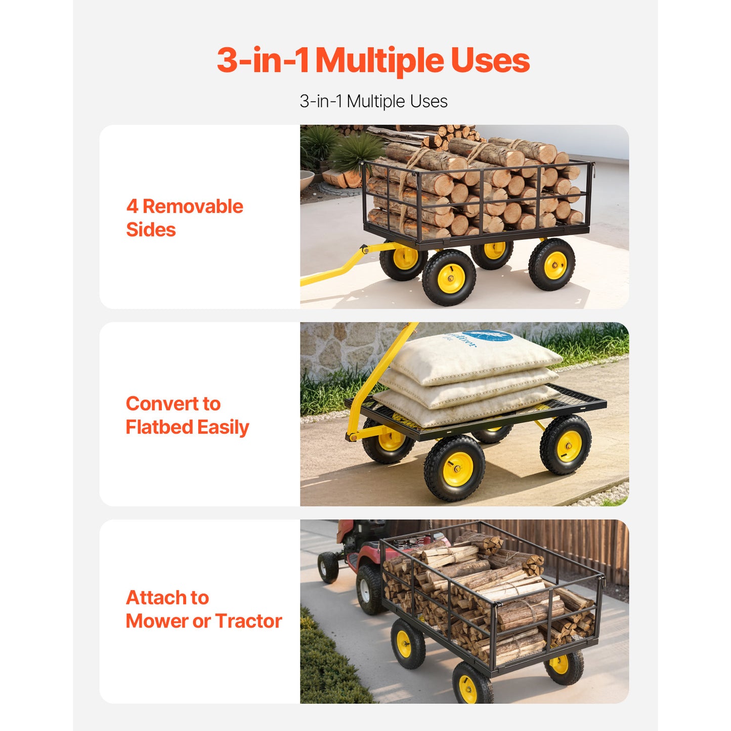 Heavy Duty Garden Cart 1400 Lbs Capacity with All-Terrain Tires & Detachable Mesh Sides