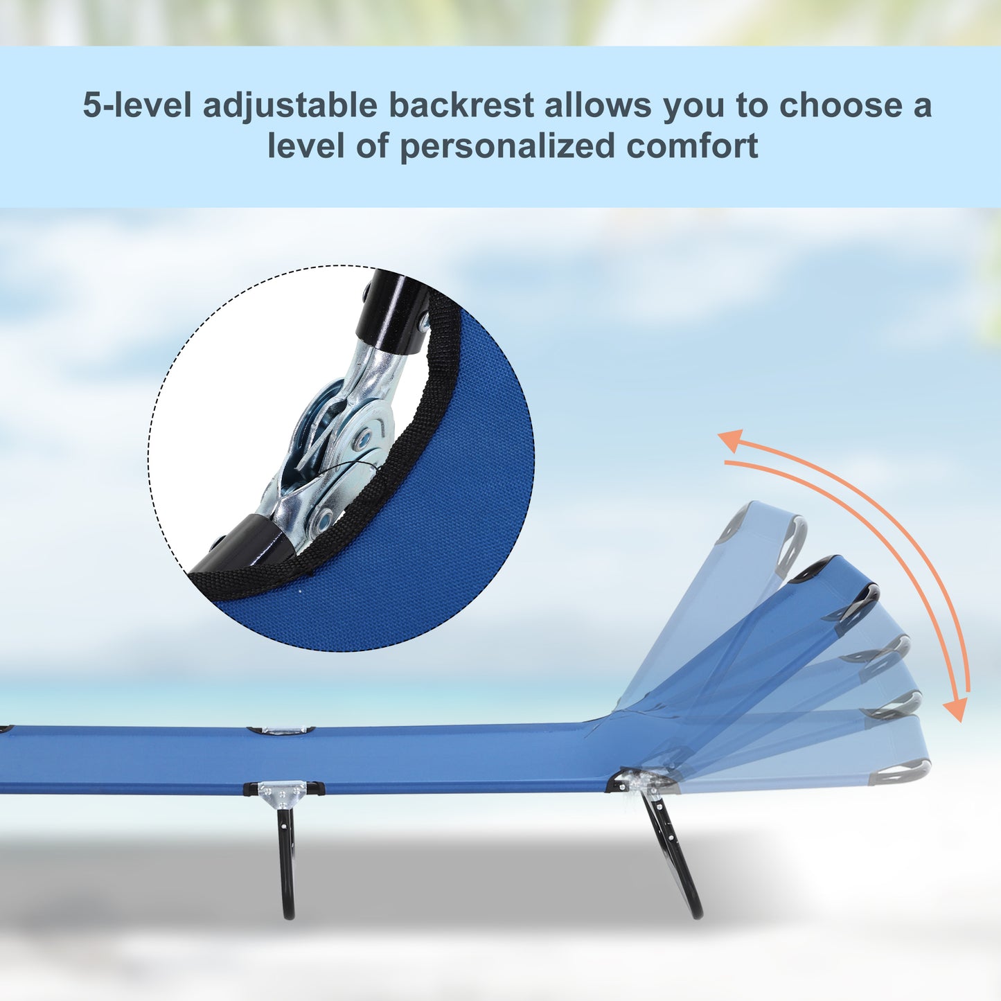Folding Chaise Lounge Pool Chair - 5-Level Recline, Blue