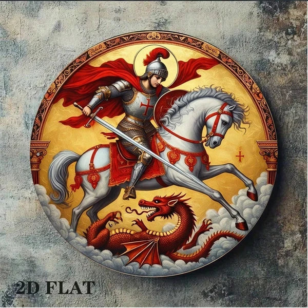 Vintage St. George Metal Tin Sign - Knight Slaying Dragon