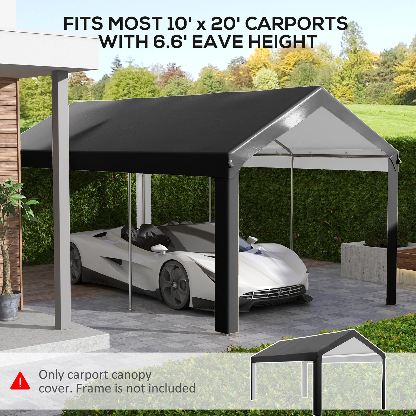 10x20ft UV Resistant Carport Canopy Replacement Cover - Dark Gray