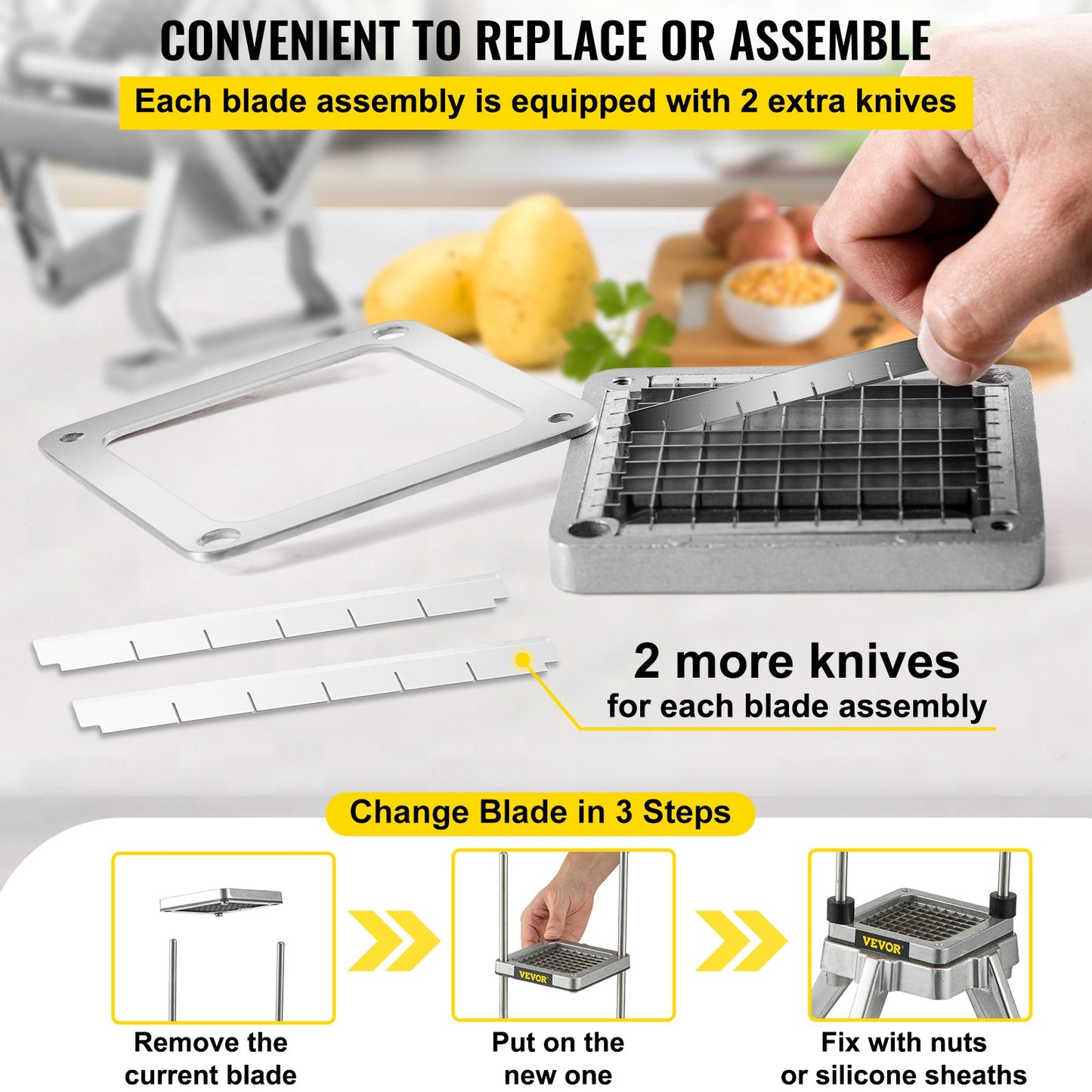Kitchen Chopper Blade Set - 1/4 Inch Stainless Steel Replacement for Vegetables & Fruits