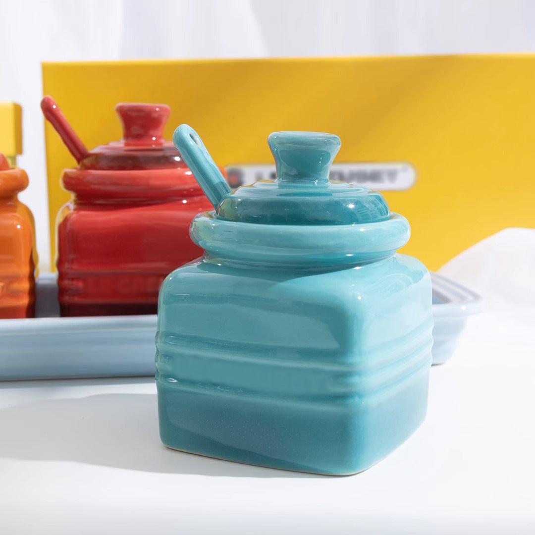 Ceramic Seasoning Jar Set with Spoon - Gift Box Condiment Bottles, Color Options