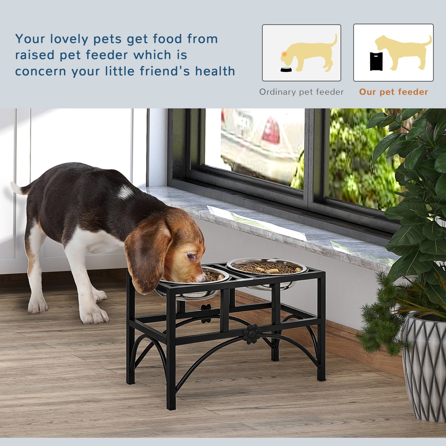 17-Inch Double Stainless Steel Elevated Dog Food Bowl Stand - Heavy Duty Pet Feeding Station