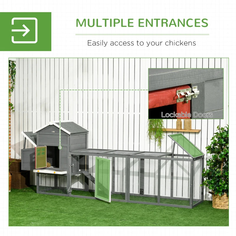 Large Wooden Chicken Coop with Asphalt Roof, Nesting Box & Run - Gray