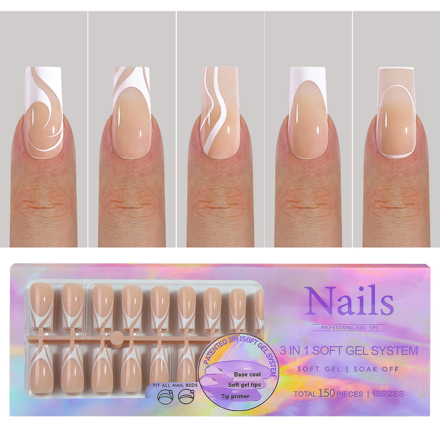 Manicure Nail Art & Wear Armor Set - French Seamless Detachable Tips