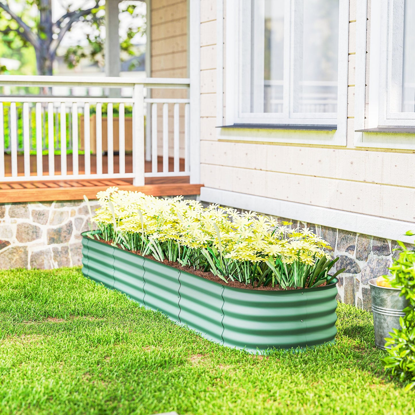 Galvanized Raised Garden Bed Kit - Green Metal Planter Box with Safety Edging, 7.9 x 2 x 1 ft