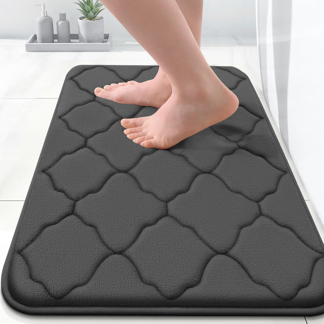 Memory Foam Bath Mat - Ultra Soft, Non-Slip, Machine Washable - Black