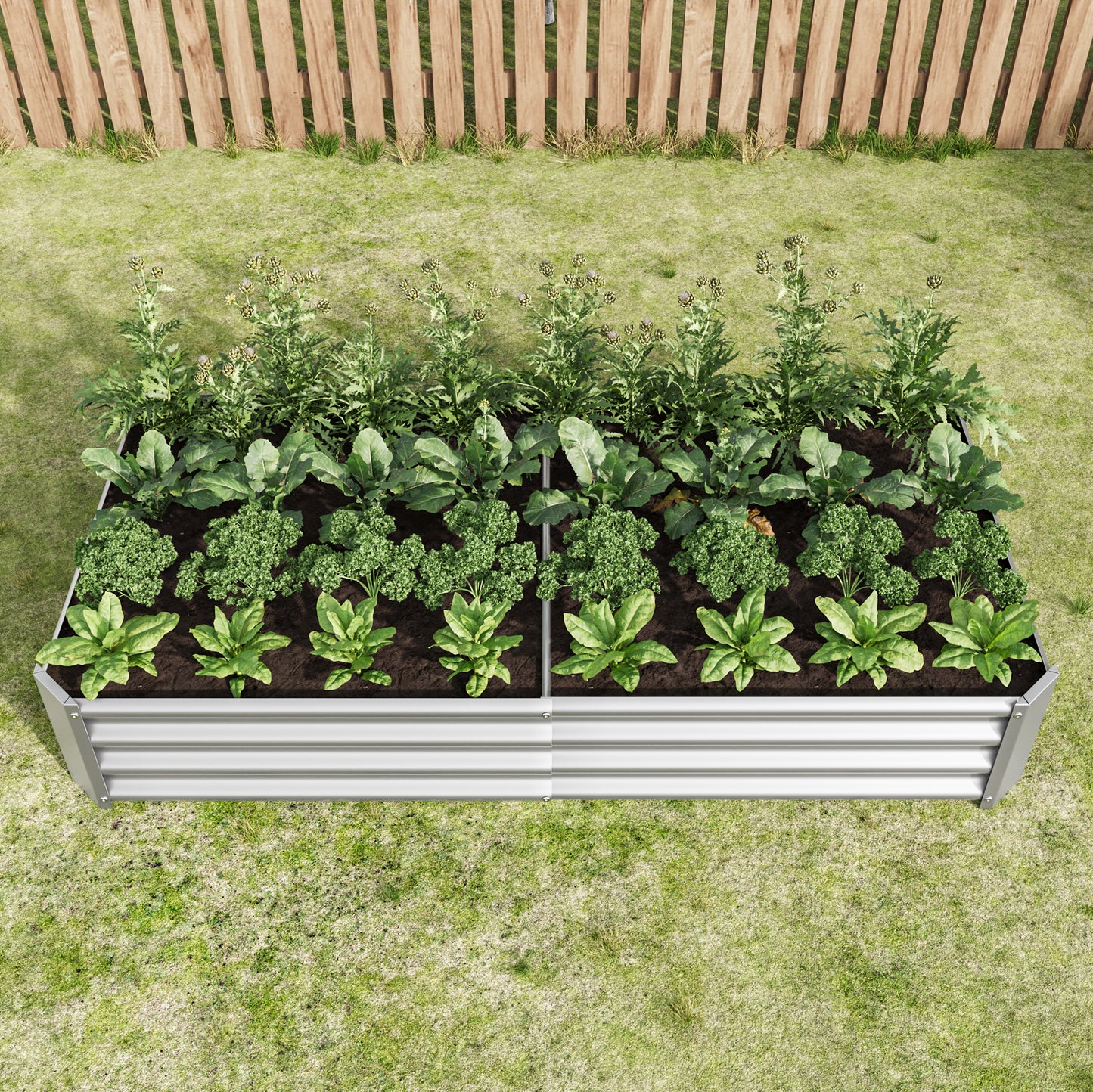 2PCS Metal Raised Garden Planter Beds 6' x 3' x 1' - Silver