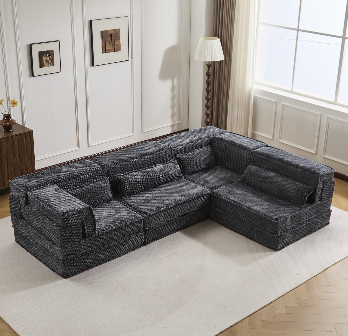 Oversized Dark Grey Compression Mahjong Sofa Bed - 4 Seater