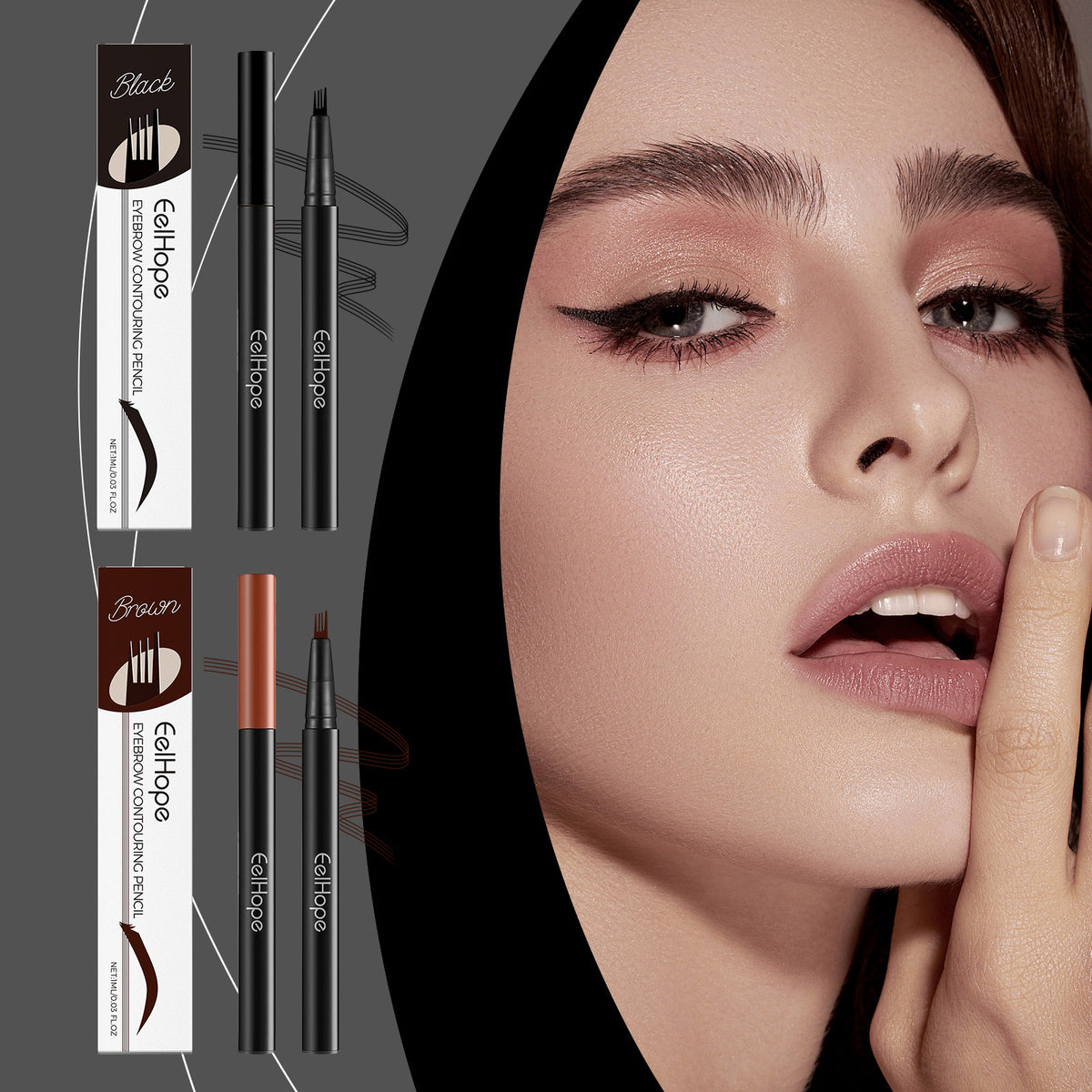 Waterproof Micro-Fork Eyebrow Pencil - Sweat-Proof Makeup Tool, 1ml Black & Brown
