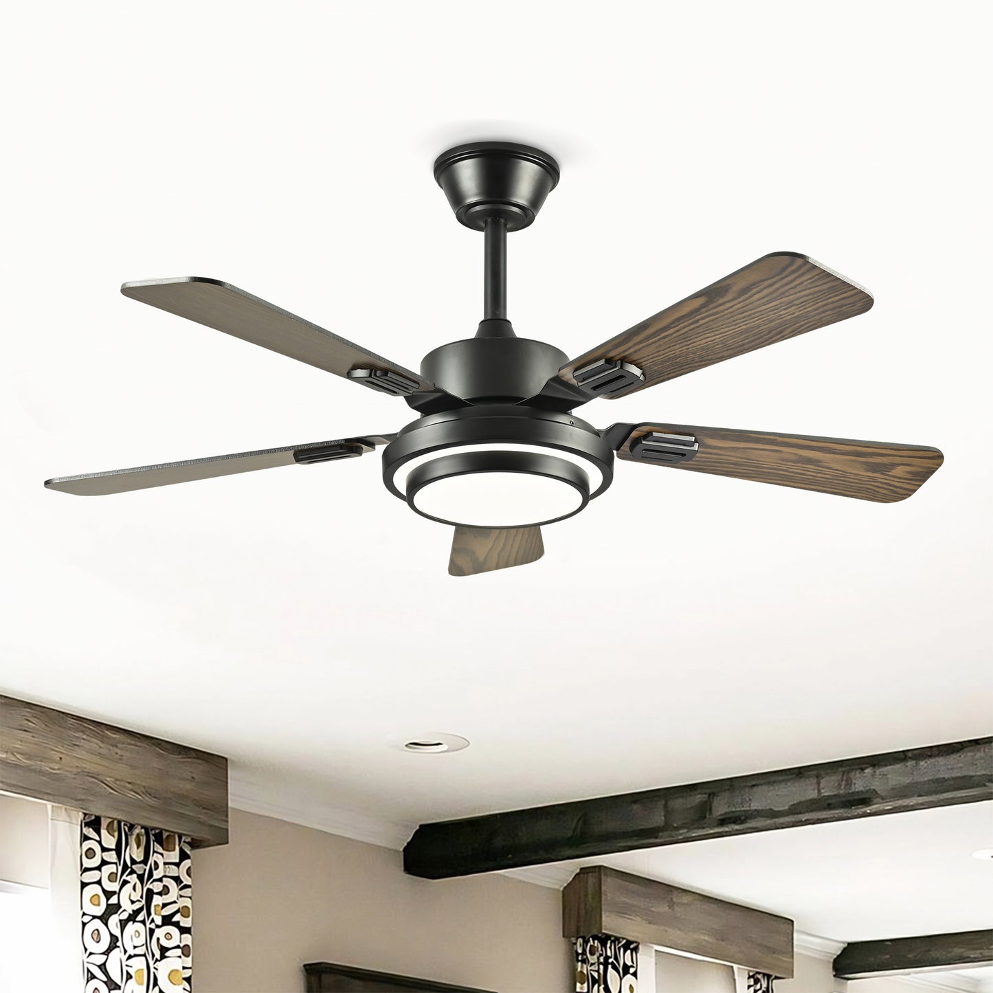 42" Matte Black Ceiling Fan with LED Light & Remote Control - Dimmable, Quiet DC Motor