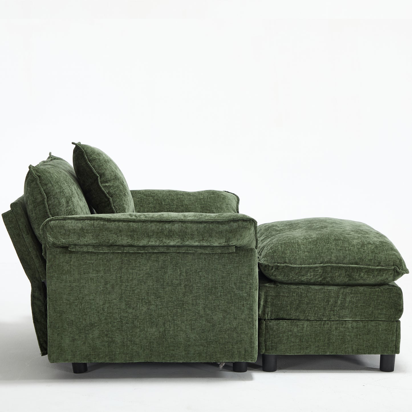 Modern Accent Chair with Ottoman - Green Chenille Upholstered Armchair