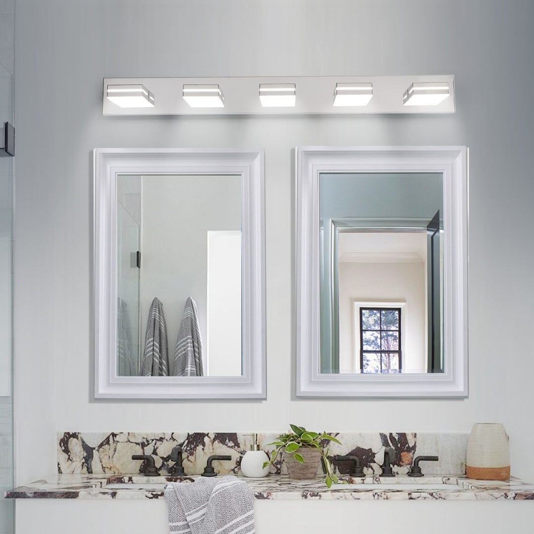 Modern Chrome LED Vanity Light - 5-Light Wall Sconce for Bathroom