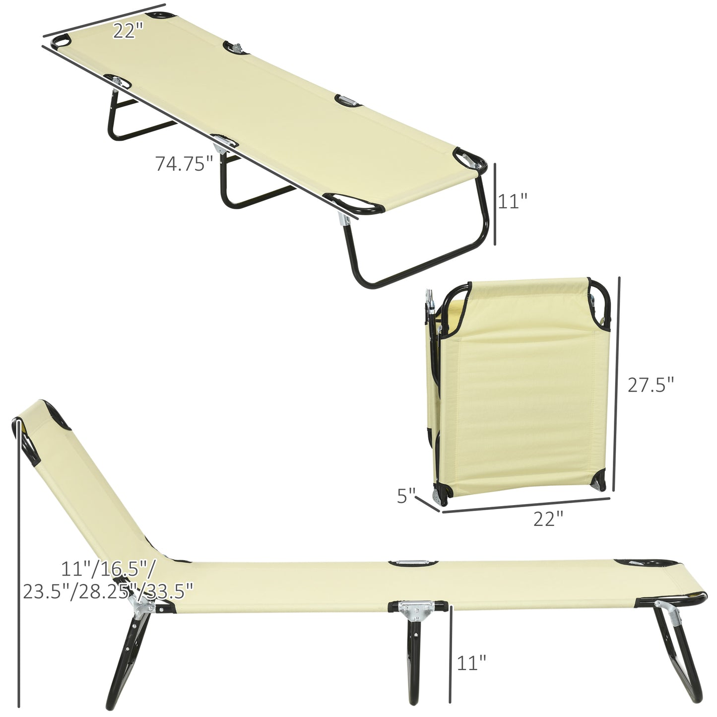 Folding Chaise Lounge Chairs - 2 Piece Outdoor Set, Beige