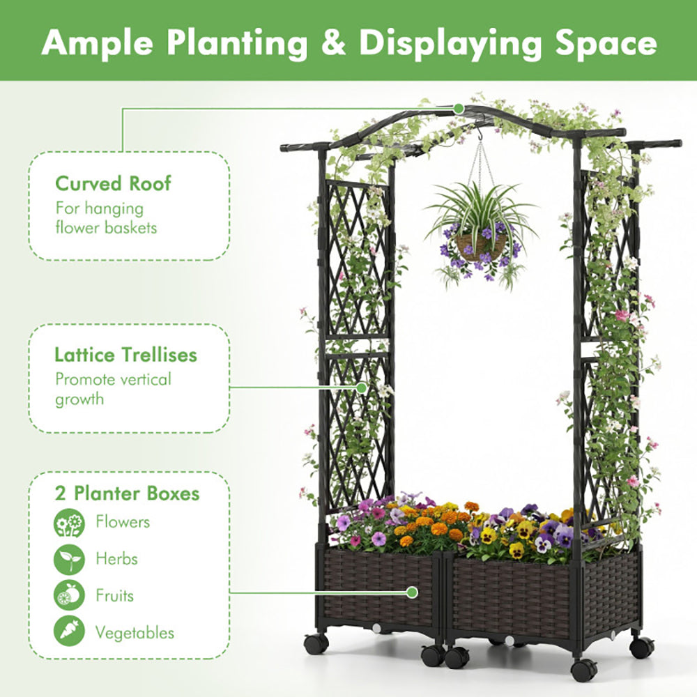 5 FT Self-Watering Planter Box with Trellis & Roof - Brown