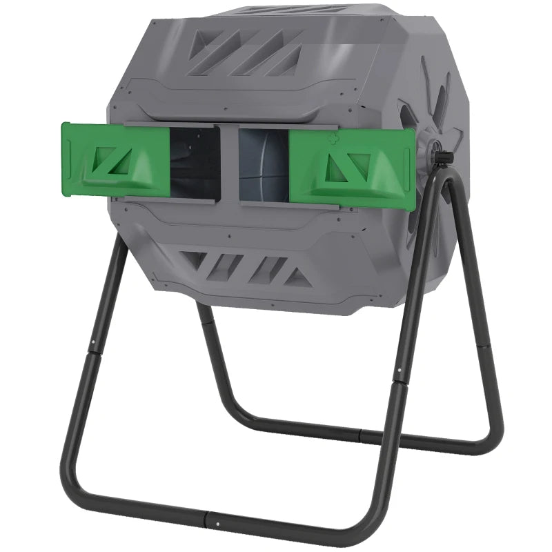 Outdoor 42.3 Gallon Dual Chamber Rotating Compost Bin - Garden Tumbler