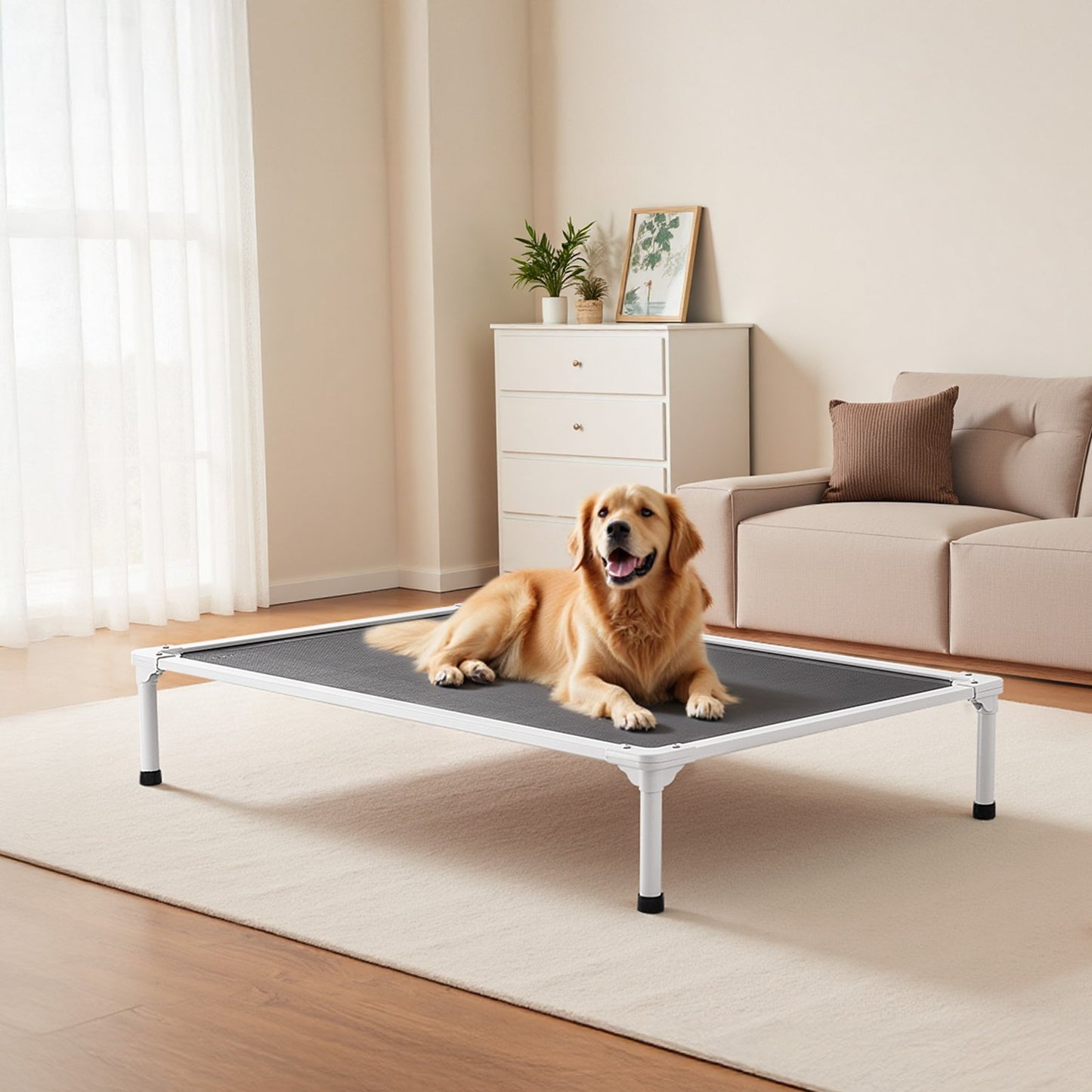 Large Elevated Dog Bed with Breathable Mesh - Portable XL Pet Cot, Grey