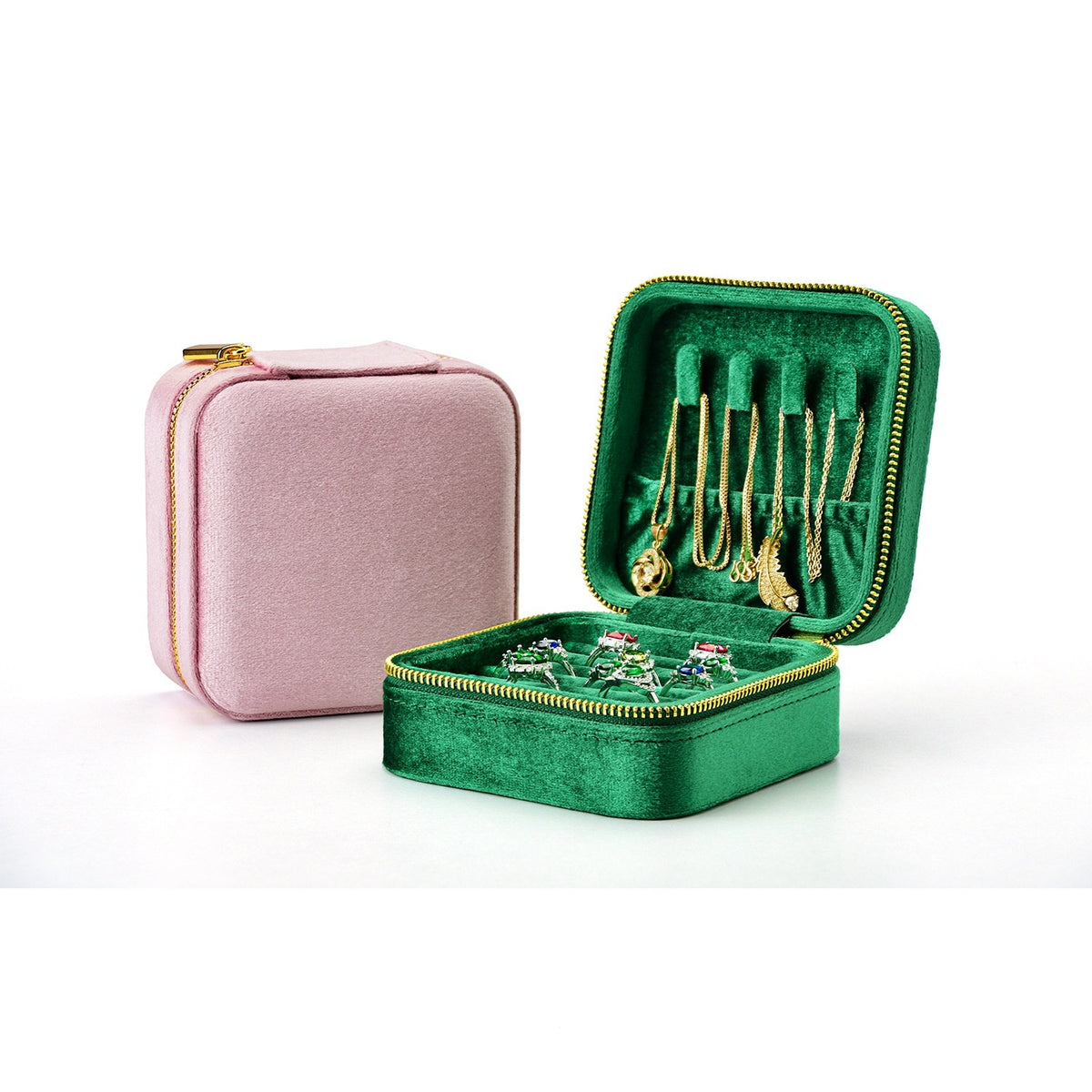 Portable Velvet Jewelry Storage Box for Rings and Necklaces - Multi-Compartment Gift Organizer