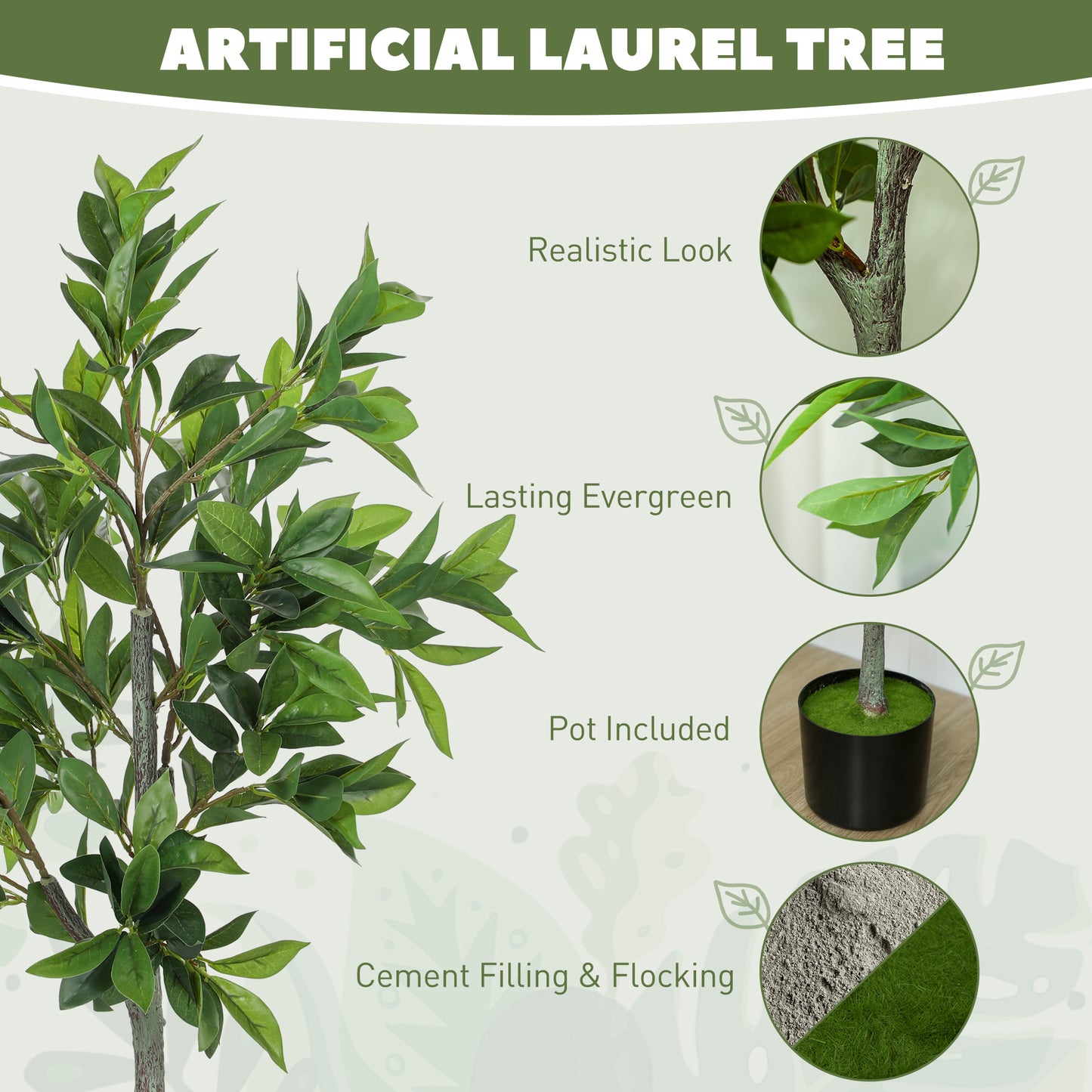 Lifelike Laurel Artificial Tree with 345 Leaves - Green