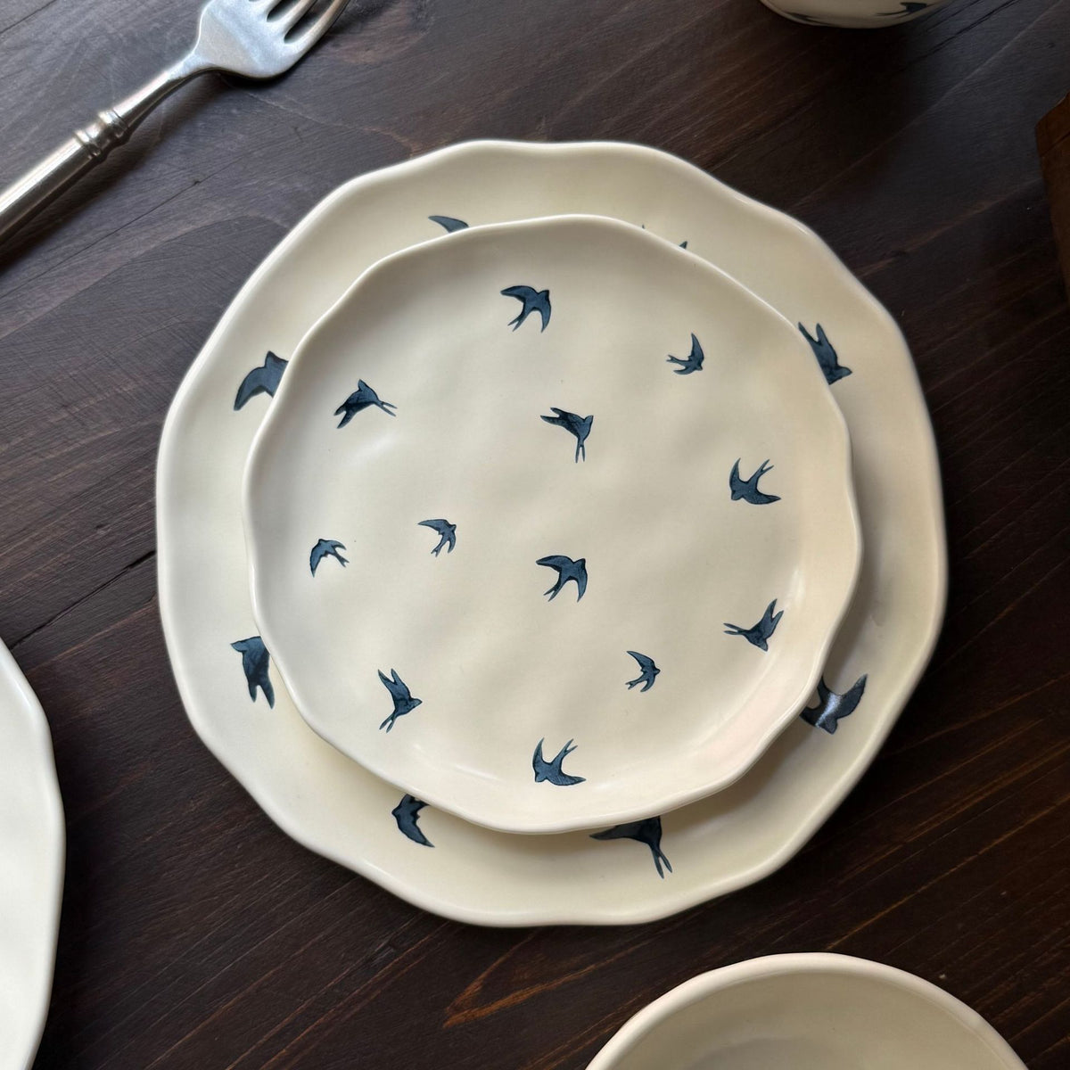 Small Irregular Floral Ceramic Plate - Hand-Painted Kitchen Decor