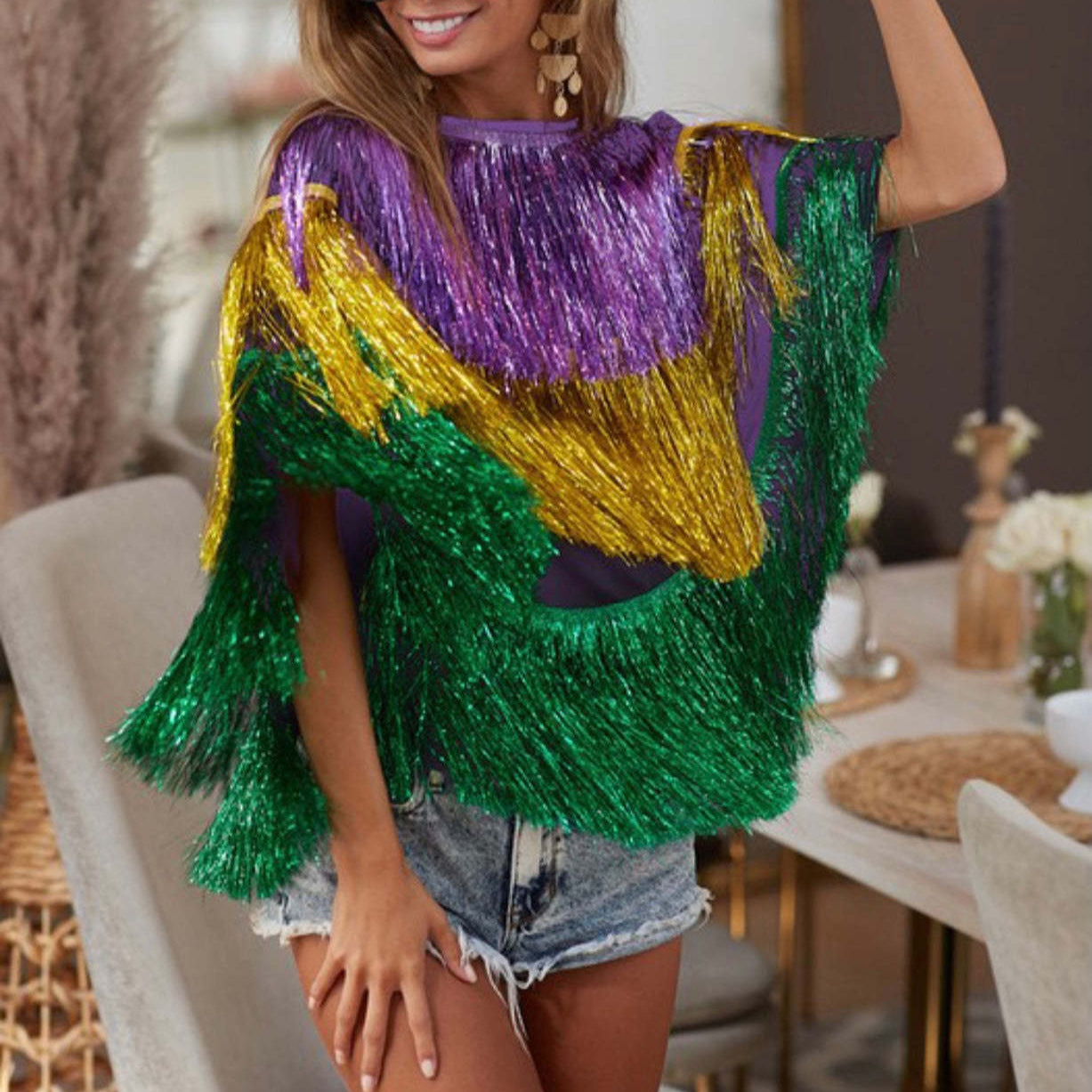 Carnival Metallic Raincoat Costume Set with Cape Skirt and Poncho for Female